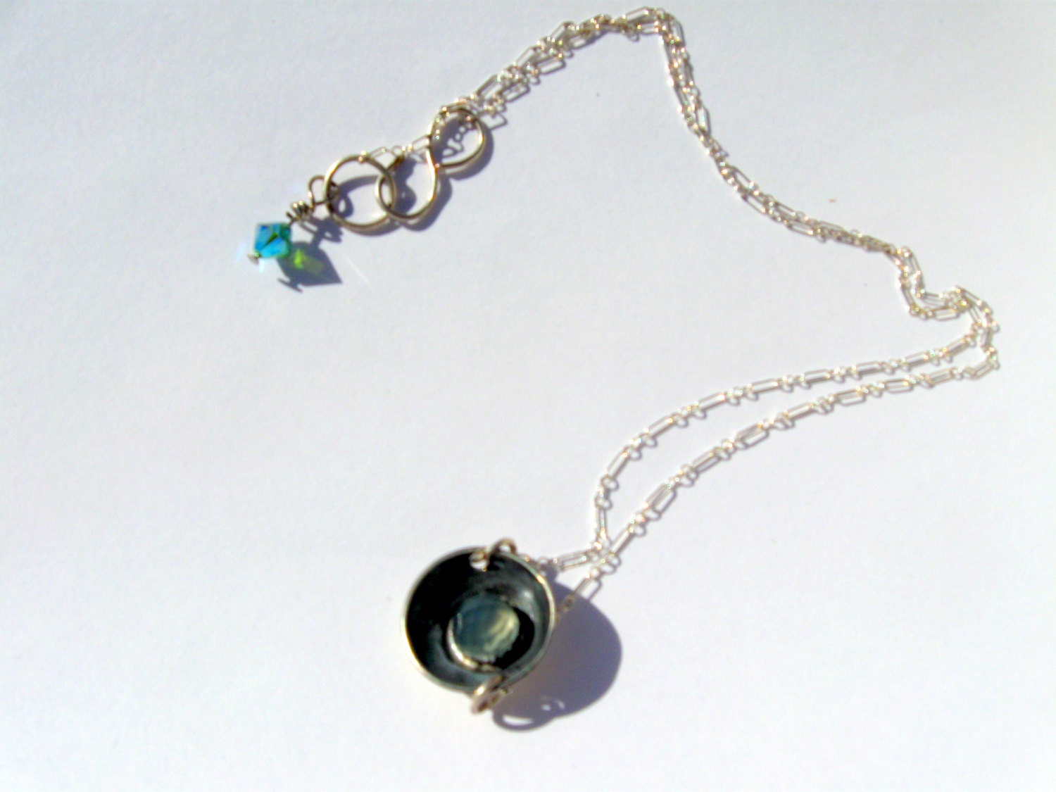 Bucket List Necklace-Sterling Silver Necklace with Calcedony Stone and Swarovski Crystal