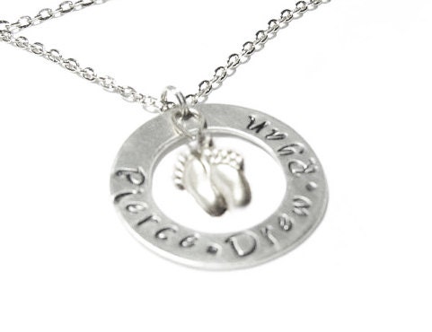 Cute Baby Feet Personalized Hand Stamped Necklace Engraved Pendant Mother gift for birthday wedding