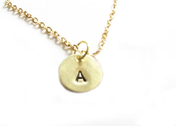Hand Stamped Initial Necklace Personalized Jewelry pearl charm engraved gift for birthday wedding mother