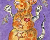 Great Dane Dog Halloween Art ACEO Kim Loberg Pumpkins Bats Original