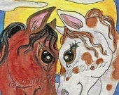Mare Stallion full Moon Horse equine Art ACEO Kim Loberg Original WHOA Team