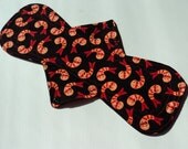Cloth Menstrual Pad - 12.5"  Bamboo / Hemp Core  - Heavy Absorbency - Bento Box - Smiling Shrimp - Black