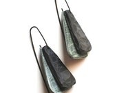 Double Wing carved drop earrings in Olive and Grey