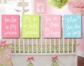 Pixie Pink and Green Typography You Are My Sunshine Quote Crib Nursery Song Print Artwork Set of 4 Prints Wall Decor Art Picture