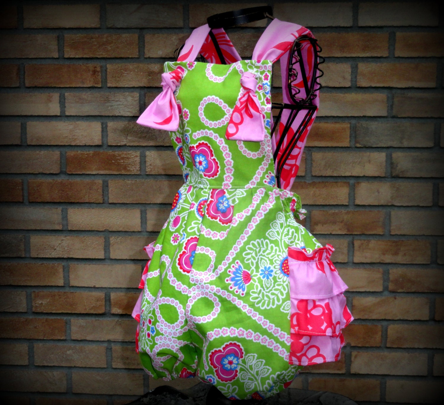 Girls Bubble Romper Strawberry Limeaid ruffled Sunsuit Onepiece Newborn to 4