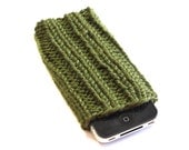 iPhone 4 Case - Knit Cell Phone Cozy - Bridal Party Gift - Acrylic Yarn - Army Green