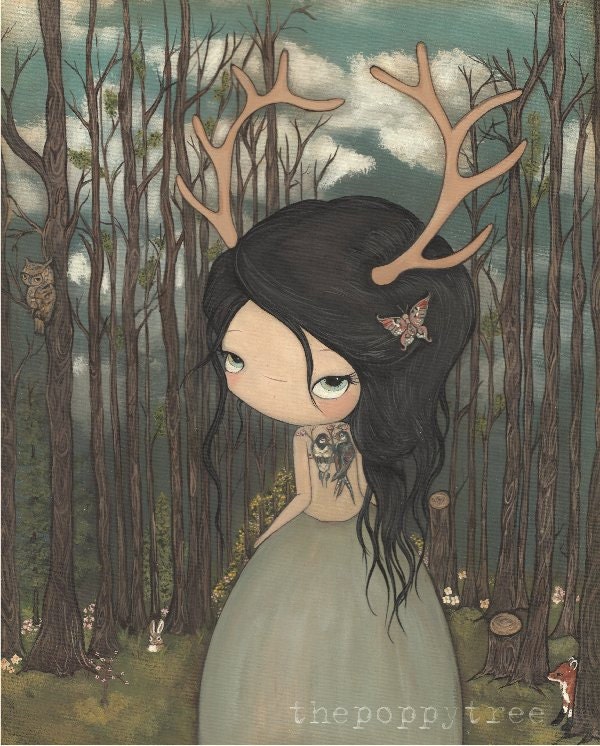 Deer Print Girl Animal Antlers Forest Wall Art ---The Unknown Road