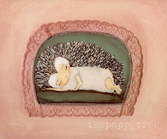 Hedgehog Print Pink Girl Children Wall Art 5 x 7