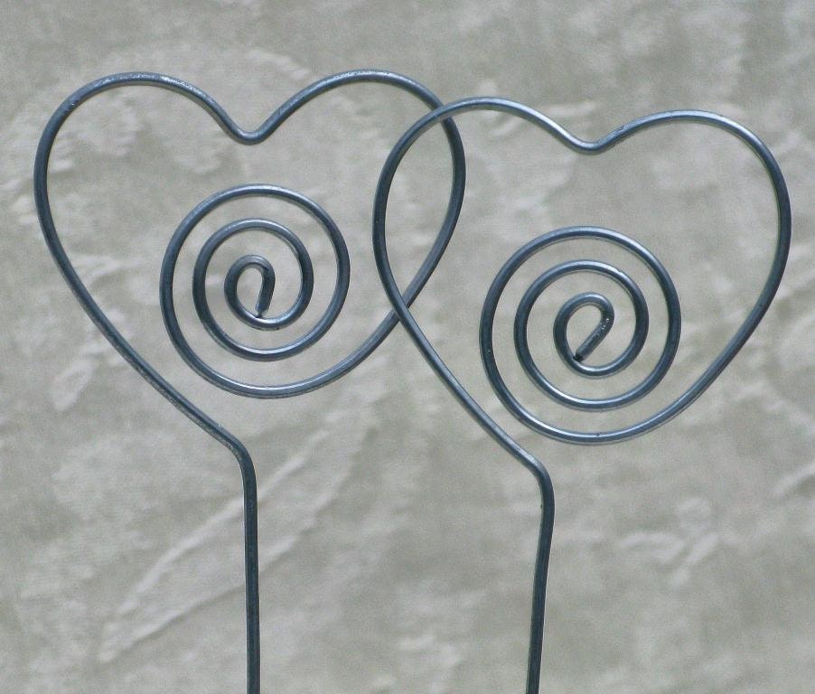 Heart Table Number, Photo or Card Holder, Plant Picks, Set of 10 in Silver/Steel Wire, Wedding/Anniversary Decoration