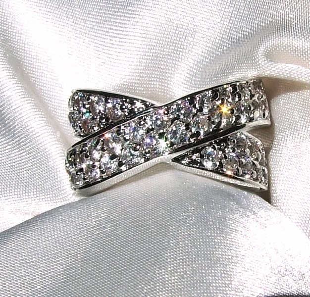 Vintage Pave Diamond CZ Crossover Ring 4 Rows by InVogueJewelry