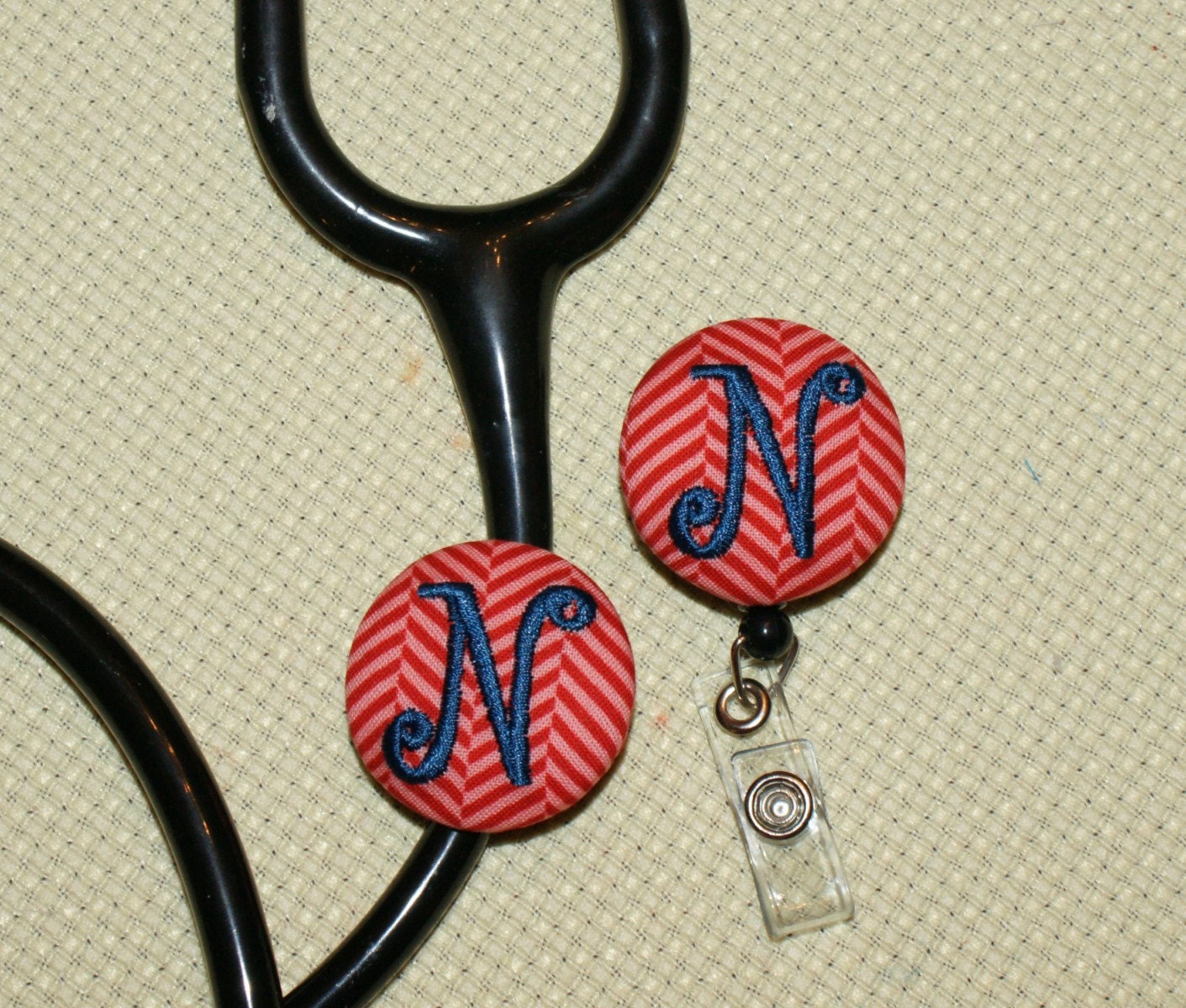 MATCHING SET -- Badge Reel and Stetho Cover--------You Design with fabric-----------Set of 2
