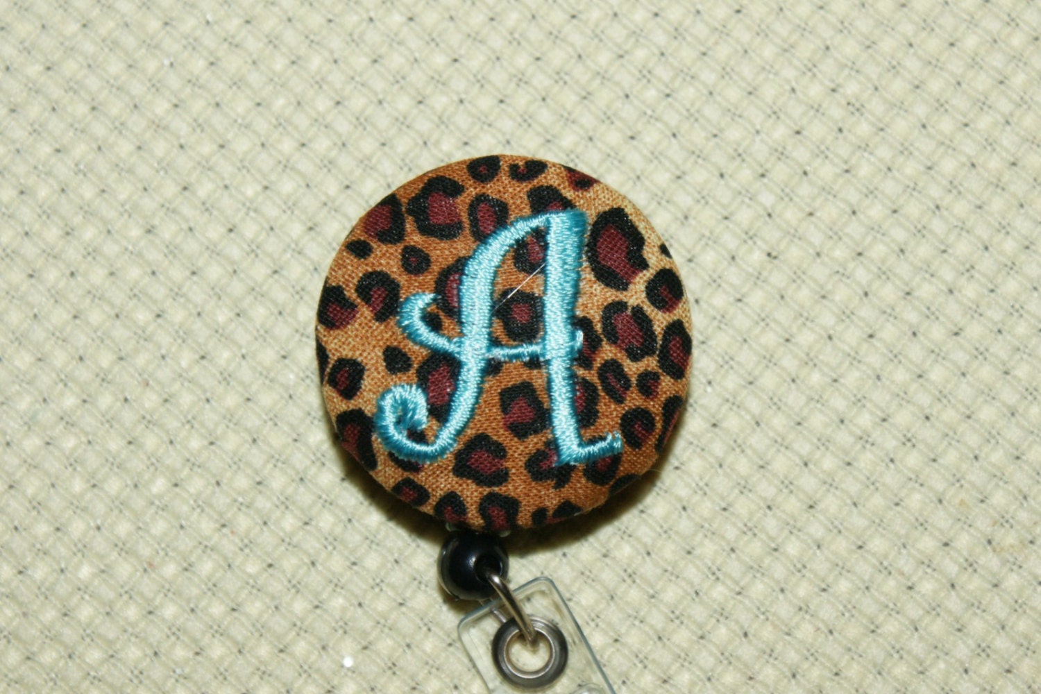 Many fabrics to design YOUR Badge Reel. Monogrammed single letter, Cheetah