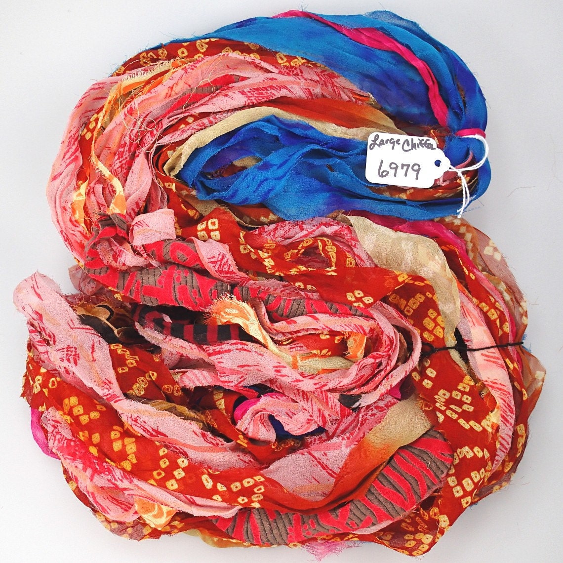Recycled Multi color Chiffon silk sari ribbon HUGE skein NEW
