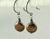 Brown Pearl Earrings -     Mixed Metals  -   Gold Filled - Sterling Silver  - Handmade Jewelry -  Freshwater Pearls