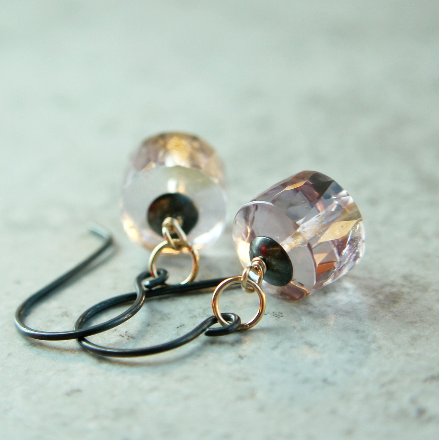 Purple Ametrine  Earrings -  Oxidized  Silver -  Mixed Metals -  Gemstone Jewelry -    Handmade Jewelry - Ametrine Jewelry