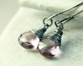 Pink Quartz  Earrings  -   Oxidized - Sterling Silver -  Handmade Earrings -     Gemstone Jewelry -    Wire Jewelry