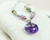 Colorful Gemstone   Necklace -   Amethyst -  Tourmaline -   Oxidized Sterling Silver -    Purple  -    Wire Jewelry  - Handmade Jewelry