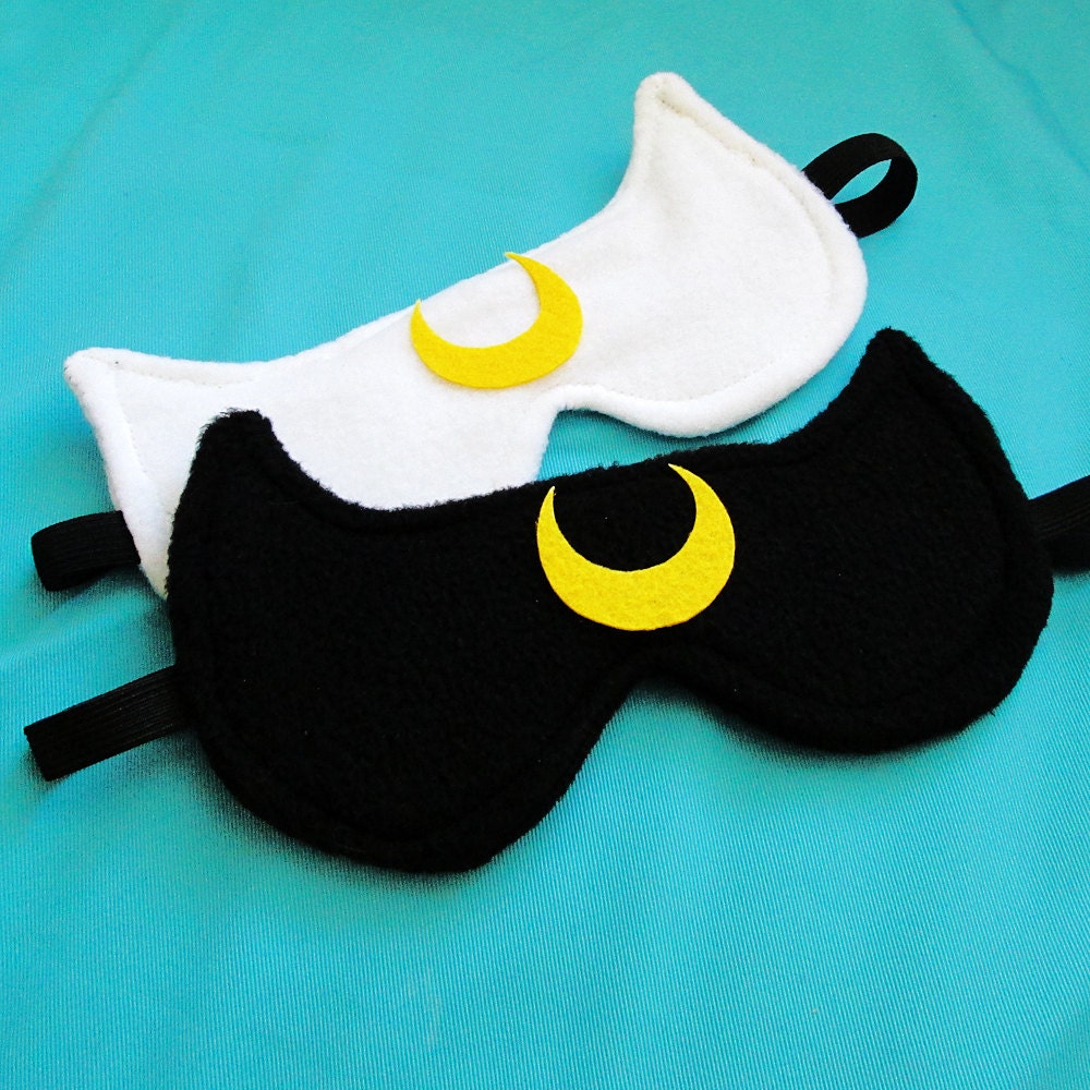Luna or Artemis Sailor Moon Inspired Sleepmask - Black White Cat Sleep Mask