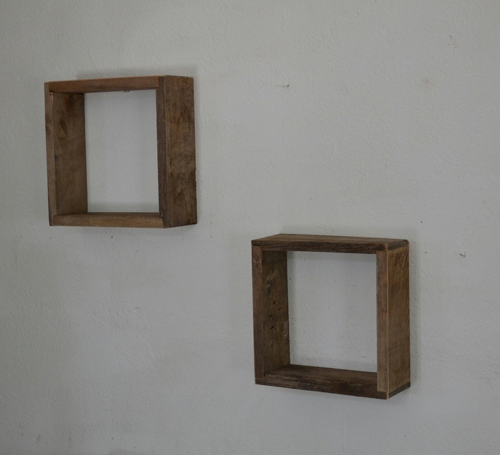 Shadow boxes wall shelves reclaimed wood pair