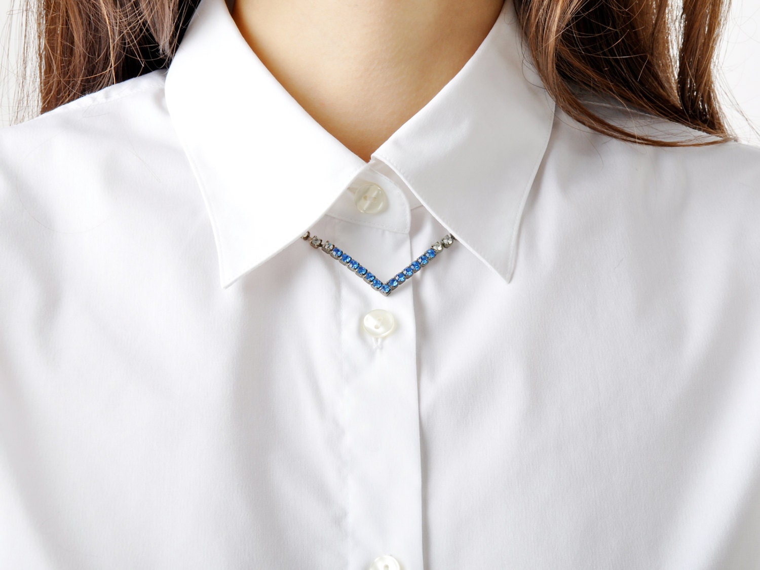 Vintage Clear & Blue Crystal V Necklace