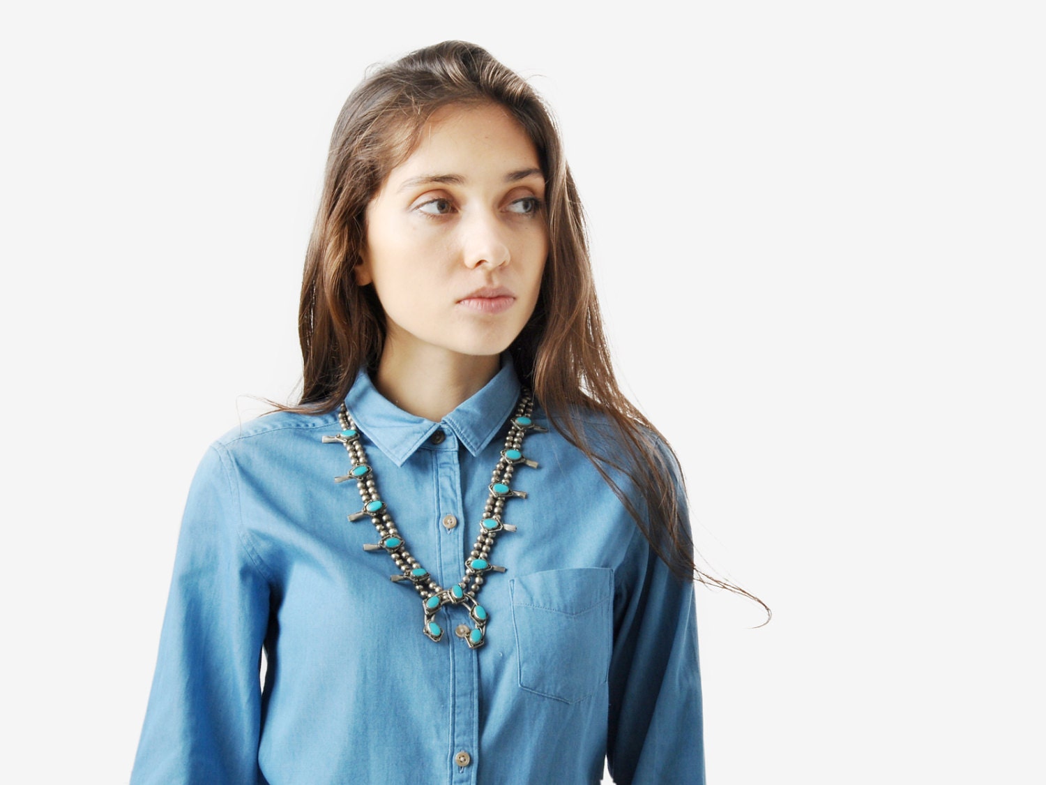 Vintage Squash Blossom Turquoise Necklace