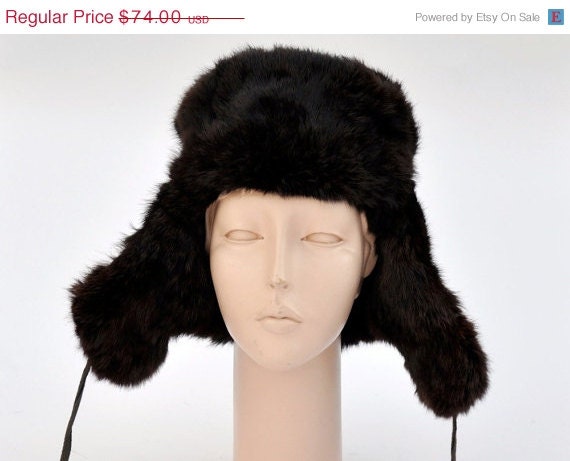 SALE - Vintage Dark Brown Fur Trapper Hat
