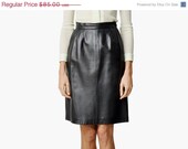 SALE - Vintage Black Leather Pencil Skirt