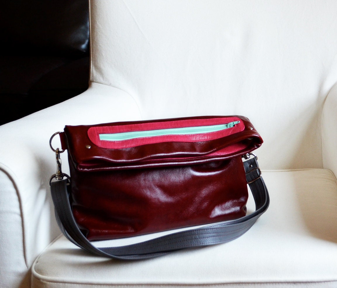 Small Leather Bag - The Abby Foldover Satchel in Oxblood Red