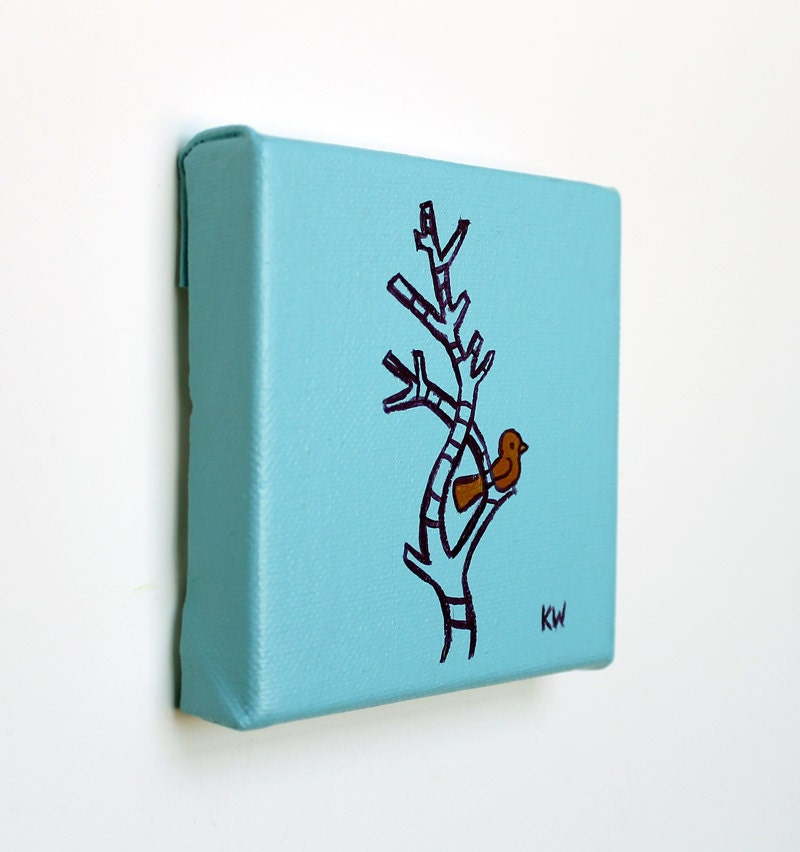 Little Bird in a Tree - Sketch Painting - Original Wall Art Acrylic on Canvas