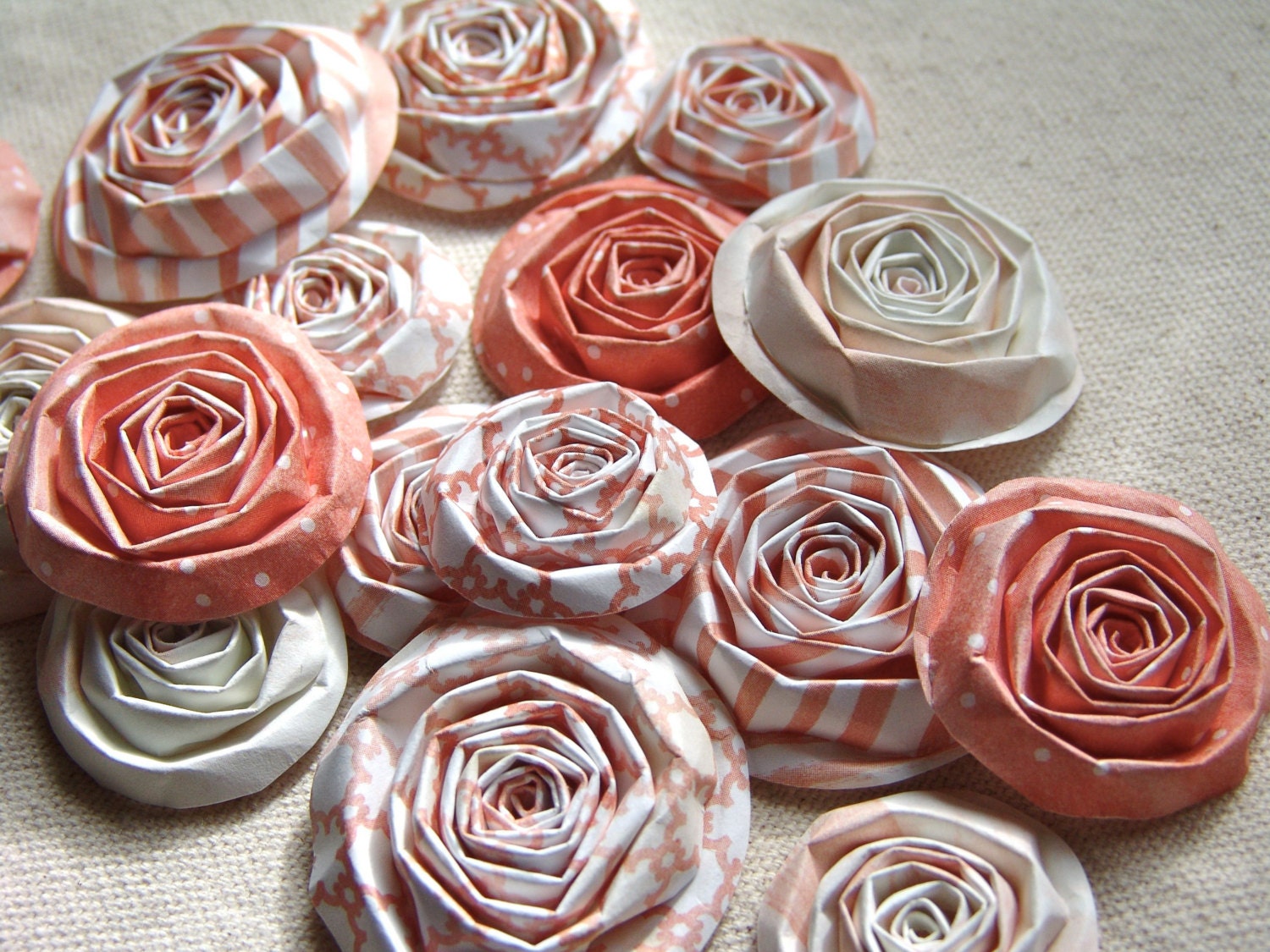 Peach Blush paper fower handmade roses SET of 15 flowers