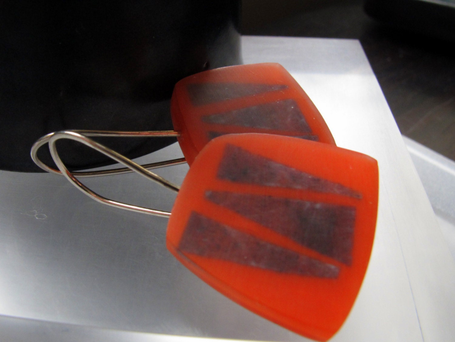 Paper Cut  - Tribal Orange Resin Earrings - Lightweight Modern Jewellery - Handmade in Bath