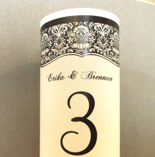 Damask Luminary Centerpiece - 8.5 inch - Table Number Wedding Reception, Classic Black - SAMPLE ONLY