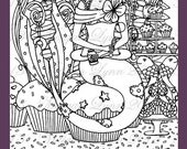 Maigan Lynn Happy Cupcake mermaid illustration Printable Digi Digital Stamp
