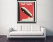 Art Print Extra Large Just Travel Vintage Style Fabric poste