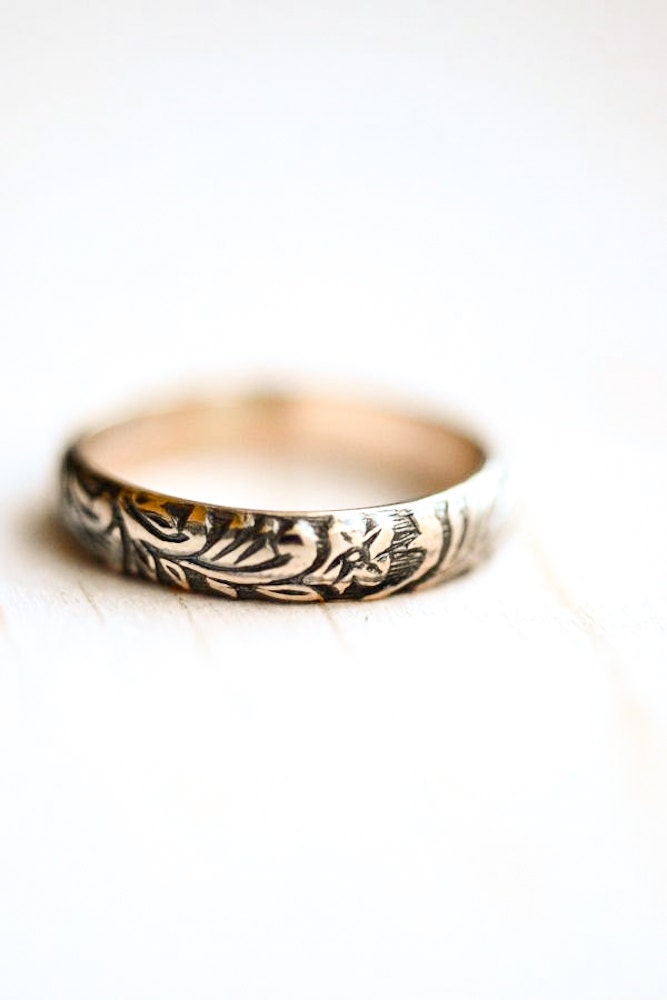 Medieval Vines Gold Ring -- Floral 14kt Gold Fill