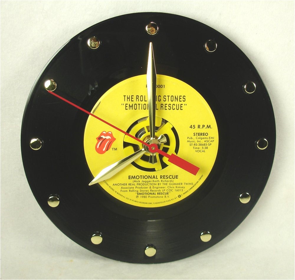 The ROLLING STONES Record Clock 45rpm - Emotional Rescue - Wall / Desk Clock