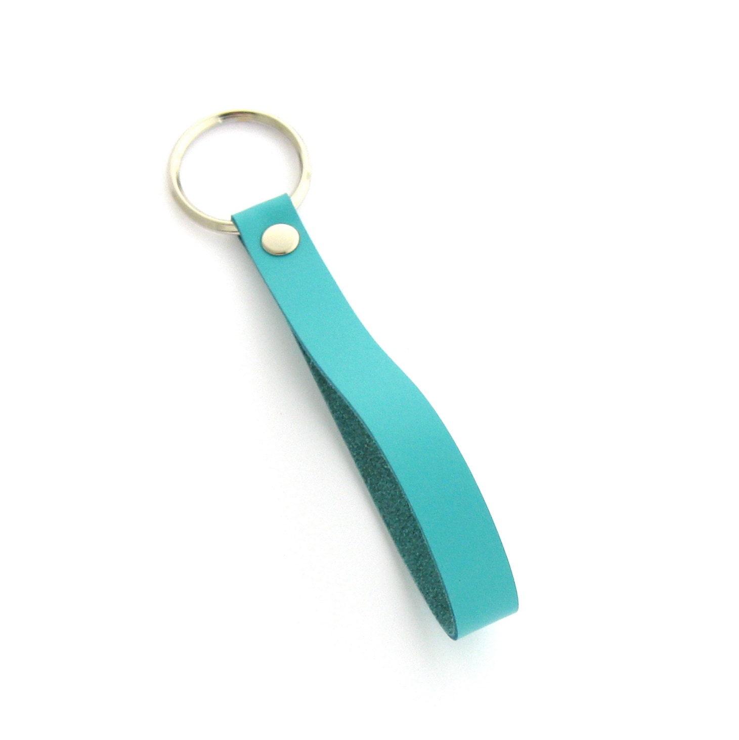 Leather Wrist Keychain, A Handmade Long Loop Key Ring in Aqua