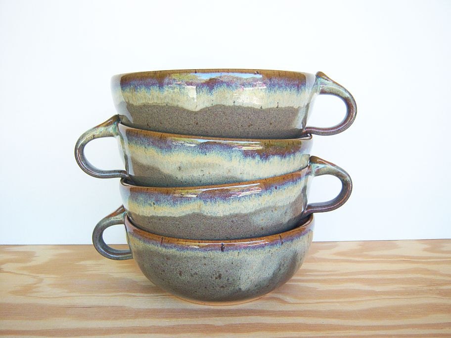 Fog One Handle Pottery Bowls - Set of 4 - Reserved for Diane