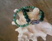 Double Strand Gemstone Silver Cross Bracelet with Sterling Silver Fish Clasp