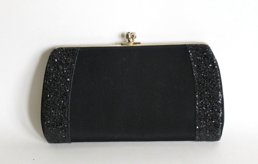 Vintage Black Evening Bag. Sparkled Clutch / Purse.