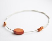 Silver Guitar String Bracelet with oval wooden bead