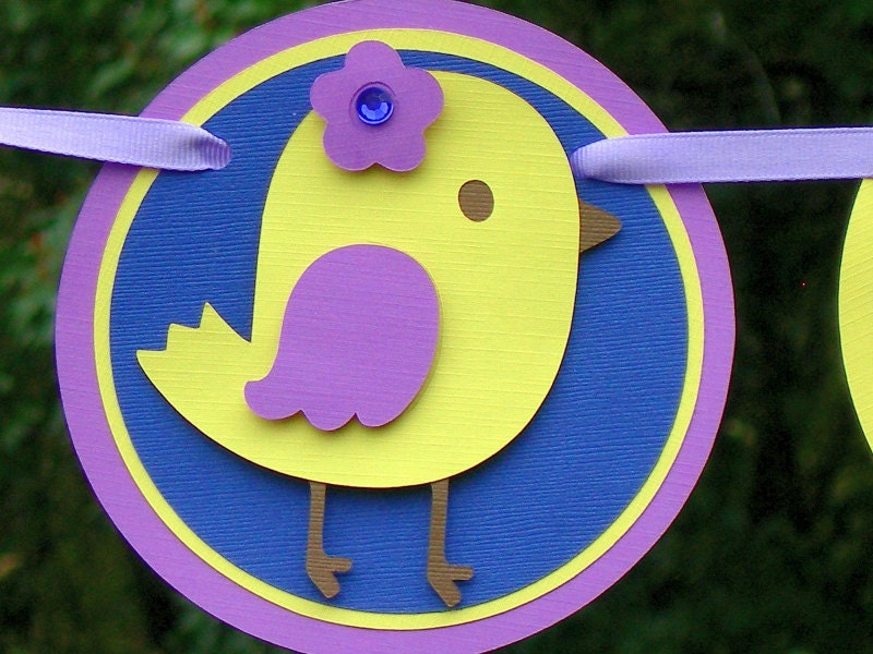 Lilac Purple and Yellow Chicadee Birthday Banner READY TO SHIP