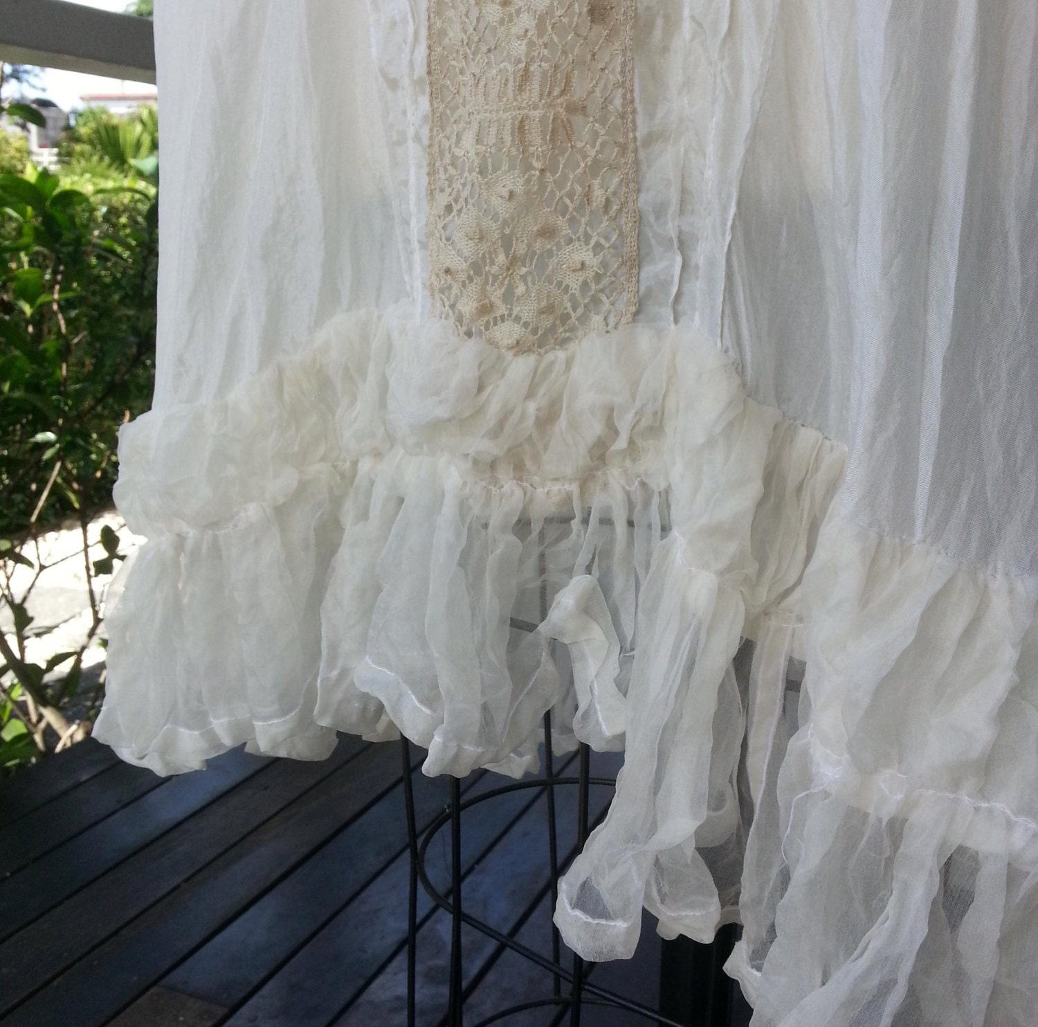 Silk Vintage Lace and Silk Organza Ruffle Slip Dress