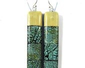 Fabulous Faux Collection - Square Mosaic Turquoise Earrings with Faux Bone Detail - Stick