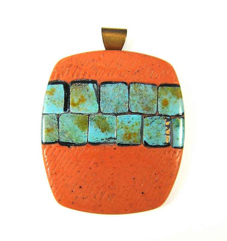 Fabulous Faux Collection - Pink Grapefruit Mosaic Polymer Clay Pendant