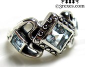 Princess Love Silver Ring Blue Aquamarine Stone Gothic Wedding Band Size 5.5