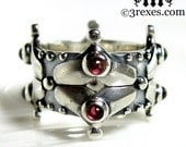 Lovers Fairy Crown Ring Medieval Silver Hearts Gothic Garnet Size 8.5