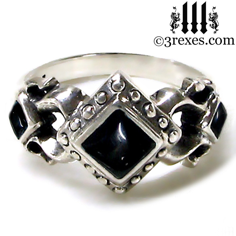 Royal Princess Silver Engagement Ring Medieval Wedding Band Black Onyx Size 6