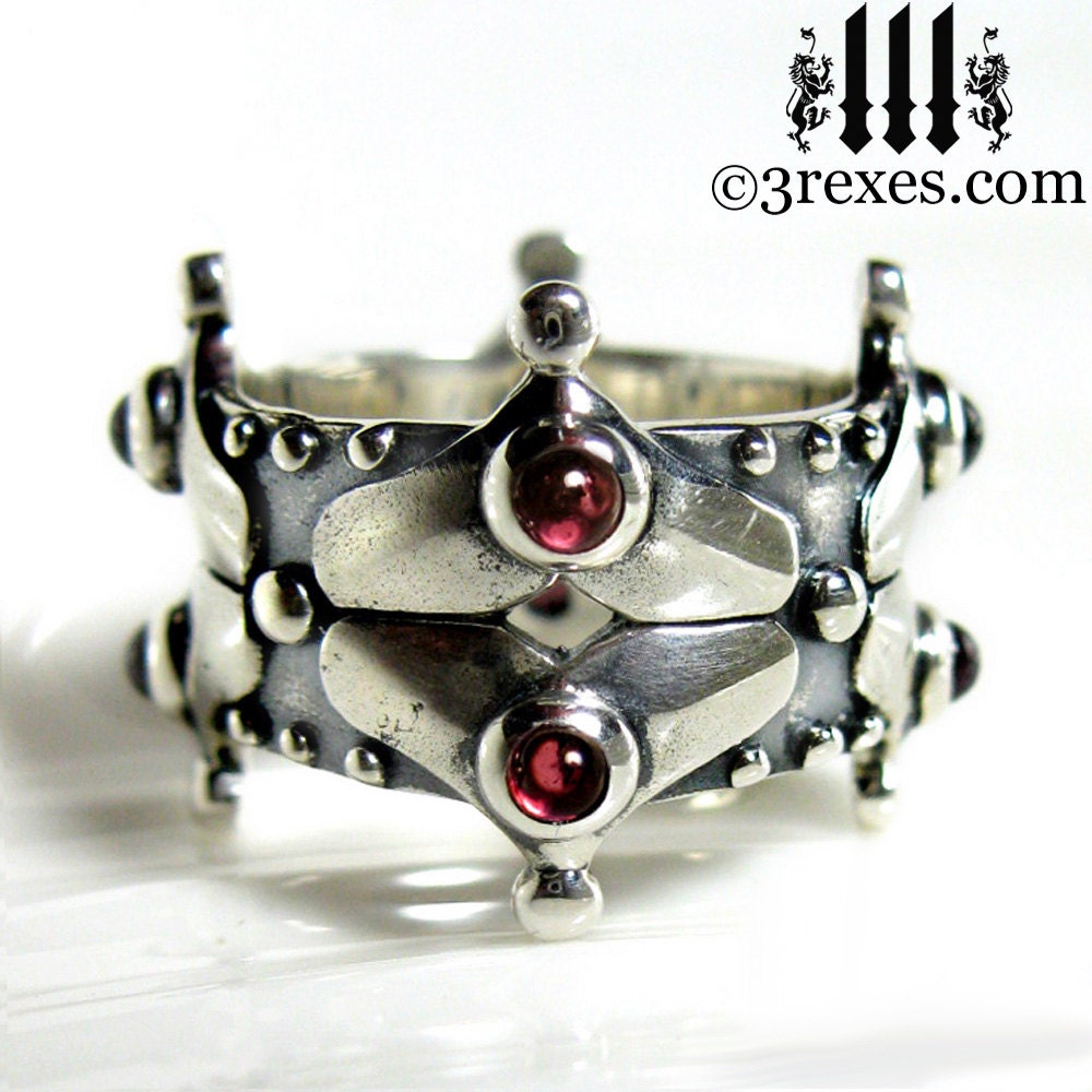 Lovers Fairy Crown Ring Medieval Silver Hearts Gothic Garnet Size 8.5