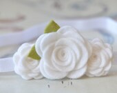 Felt Flower Headband Trio of Roses in Snow White Girls Flower Headband  For Newborn to Adult Baby, Infant